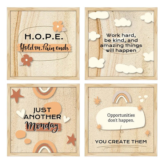 ArtX Paper Motivational Quotes Work Hard Wall Frame Art Painting With Frame Set of 4