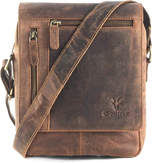 Goatter Genuine Leather Multi Pocket 10" Inch Messenger Sling Bag For Men