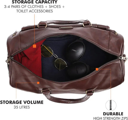 Fur Jaden Weekender Premium Duffle Bag with Shoe Pocket for Travel for Men and Women Made of Faux Leather with Attachable Shoulder Strap Cabin Holiday Bag 