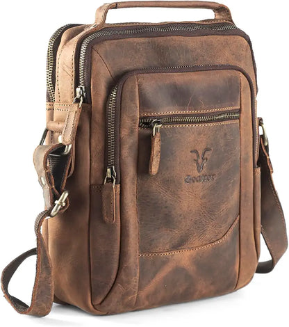 Goatter Men's Hunter Leather 11”Inch Multi Pocket Messenger Bags,  GTHT-05…