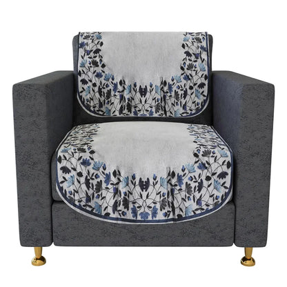 Kuber Industries 5 Seater Couch Cover Set Blue Digital Leaf Sofa Slipcover Gray