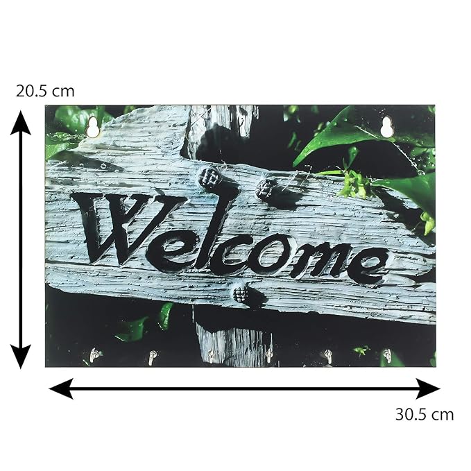 Ecraftindia Welcome Theme Wooden Key Holder With 6 Hooks