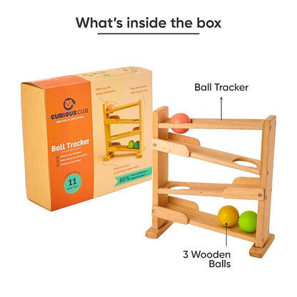 Curious Cub Montessori Ball Tracker | Baby Wooden Toys for Early Development | Fine Motor Skills & Sensory Toys for Kids