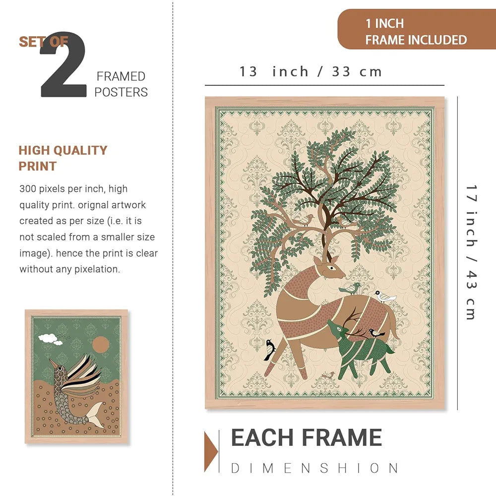 Kotart Gond Art Wall Paintings for living Room Set of 6 Multicolor  art 2