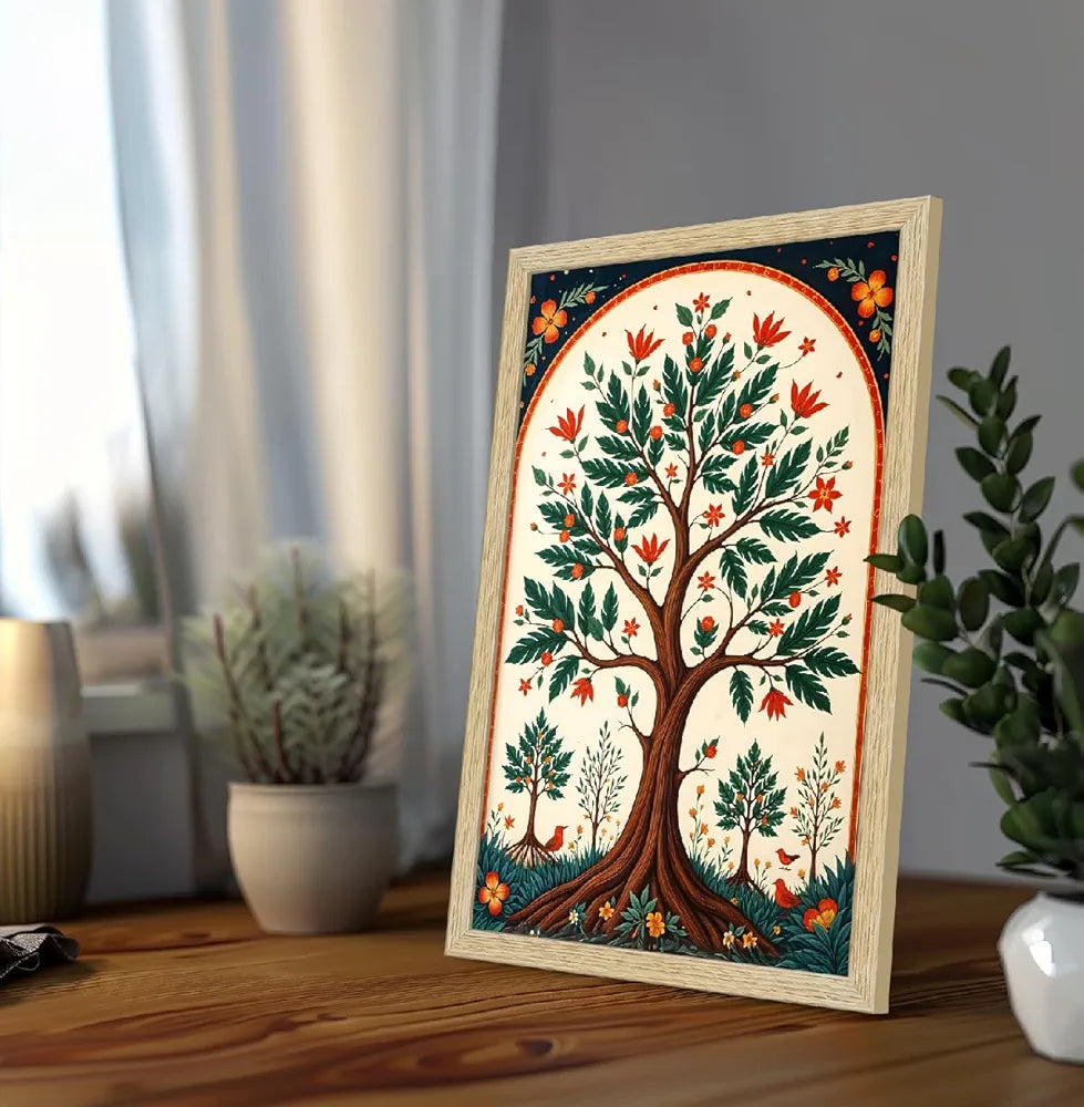 ArtX Paper Madhubani Floral Art Paintings with Frame Flowers - 05 Set of 2