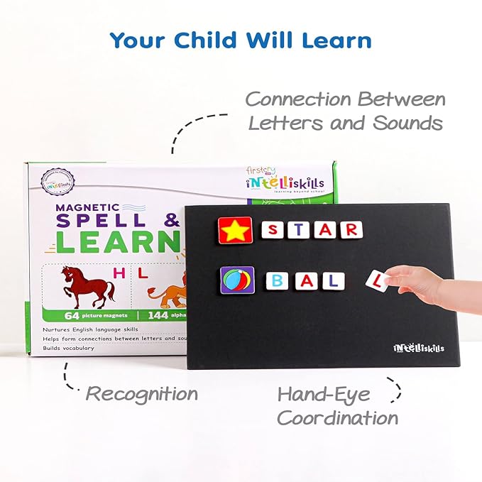 Firstcry Intelliskills Premium 208 Pieces Magnetic Spell & Learn Board for Kids | Learning & Educational Activities Toy
