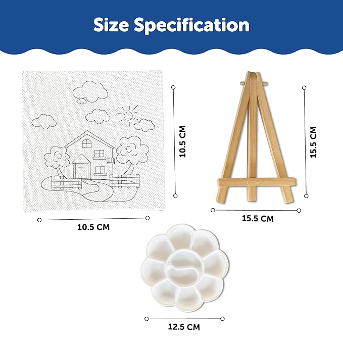 Mini Leaves Mini Canvas Art and Craft Paint Kit for Beginner With Wooden Easel, Colours, Painting Brush for Girls Boys 4-6 Years | Set of 4