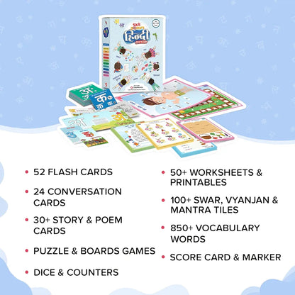 ClassMonitor Hindi Language Learning Kit with Mobile App, 850+ Hindi Vocabulary Words, 100+ Swar, Vyanjan & Matra Tiles, 52 Flash Cards, 24 Conversion Cards, Puzzle for 2-6 Years Kids
