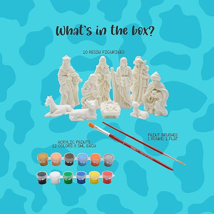 Kalakaram Paint Your Own 10 Figurines Painting Craft Kit for Kids | Nativity Painting Set Diy Painting Kit for Kids