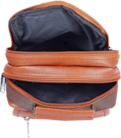 Leather World Sling Bag for Men PU Leather Messenger Cross Body Travel Office One Side Chest Shoulder Bag for Men & Women. - Tan