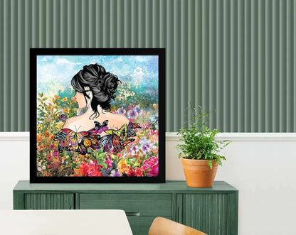 ArtX Woman Butterfly Big Canvas Painting For Bedroom Living Room