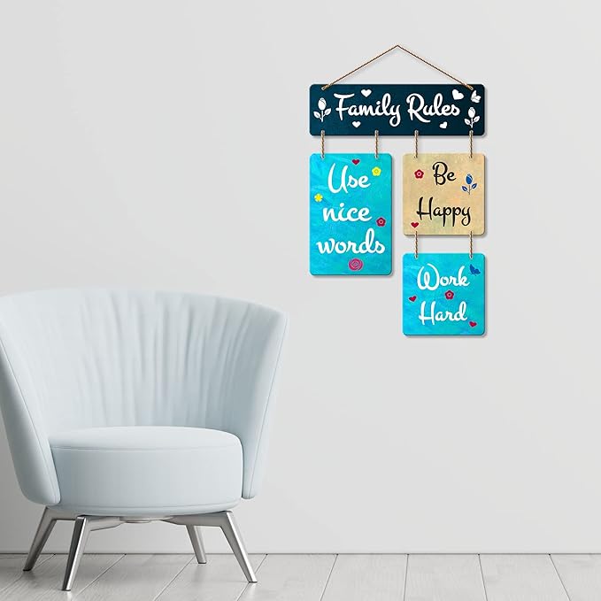 Artvibes Family Rules Decorative Wall Art Mdf Wooden Wall Hanger for Living Room