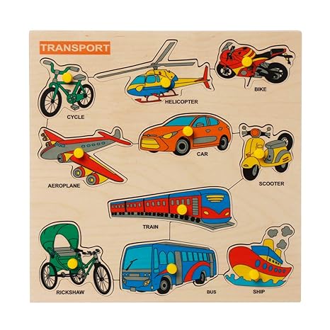 Dreamzberry Wooden Multicolor Transport Puzzle Game with Knobs for Kids Educational Toy for Pre-School