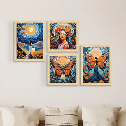 ArtX Paper Women Self Love Butterfly Art Paintings BohoWomen-SO4-01 with Frame Set of 4