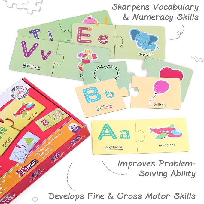 Firstcry Intelliskills Premium 56 Pcs Alphabets & Numbers Jigsaw Puzzle for Kids | Learn With Spell & Count Puzzles