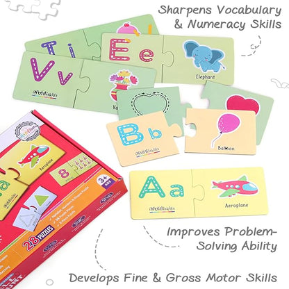 Firstcry Intelliskills Premium 56 Pcs Alphabets & Numbers Jigsaw Puzzle for Kids | Learn With Spell & Count Puzzles