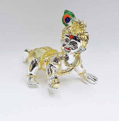 Gold Art India Laddu Gopal Idol Gold & Silver Plated Bal Gopal Idol Krishna Idol (Two Tone)