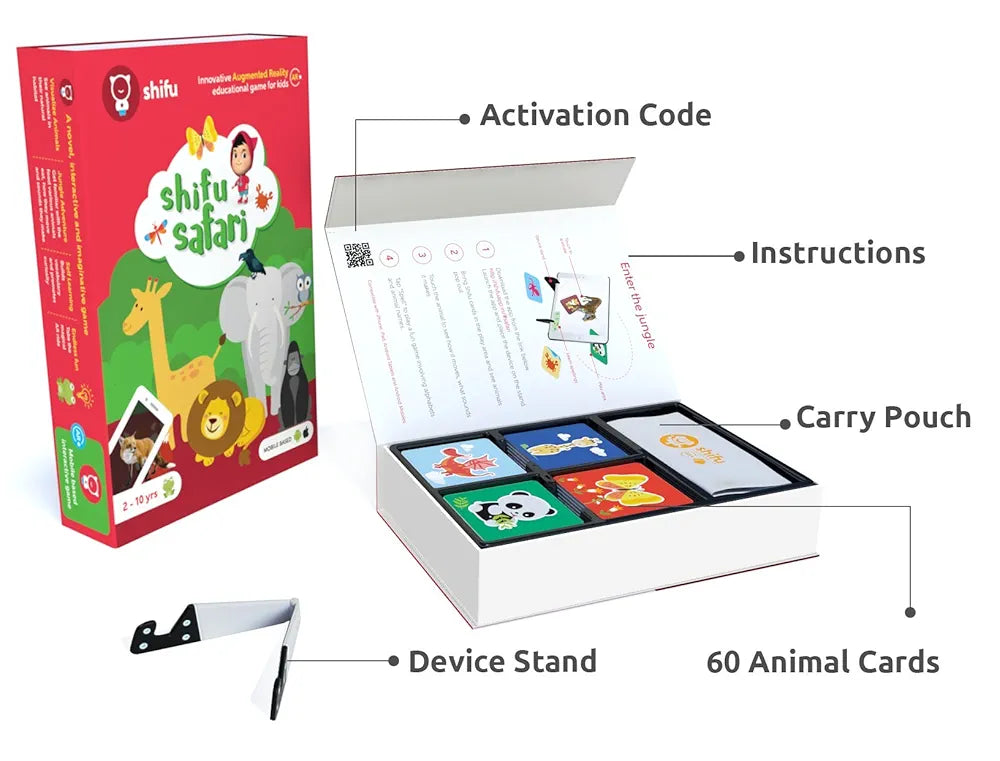PlayShifu Safari 60 Animal Flashcards for Kids - 4D Educational iOS and Android Augmented Reality Based Fun Learning, Interactive Game 