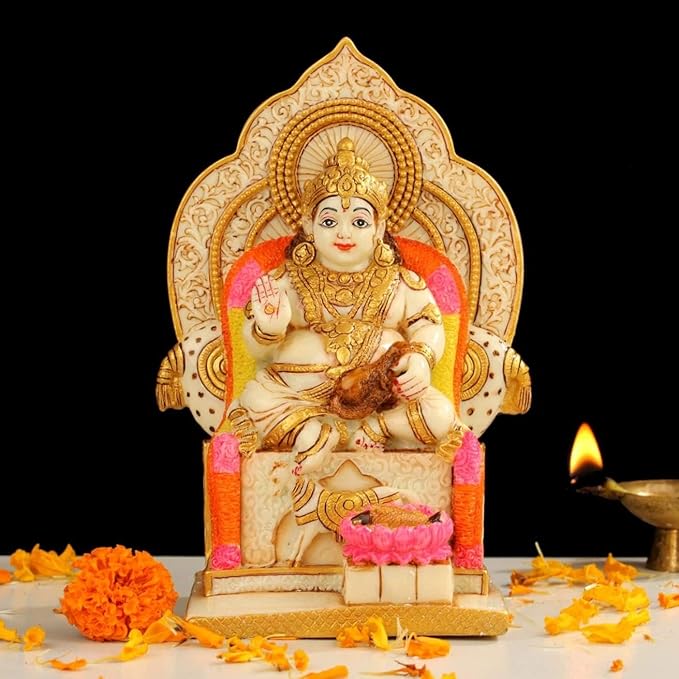 Indicast 7" Inch Maharaj Kuber Lord of Treasure Wealth Painting Idol Decorative Showpiece Handcrafted Kuber Ji Murti