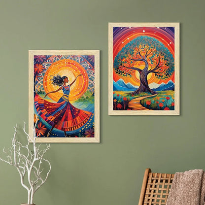 ArtX Paper Madhubani Madhubani-SO4-04 Art Paintings with Frame Multicolor Set of 4