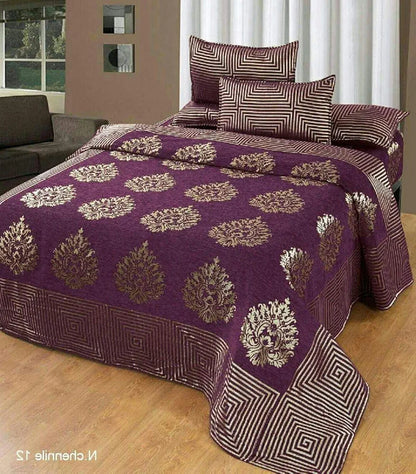 Fresh From Loom Chenille Velvet 500 tc Bedsheet 1 Double Bed King Size Bedsheet with 2 Pillow Cover Jhumka Purple