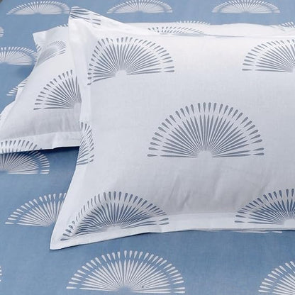 Huesland by Ahmedabad Cotton 144 Tc Bedsheet for King Size Bed With 2 Pillow Covers | Sunrise | Powder Blue & White
