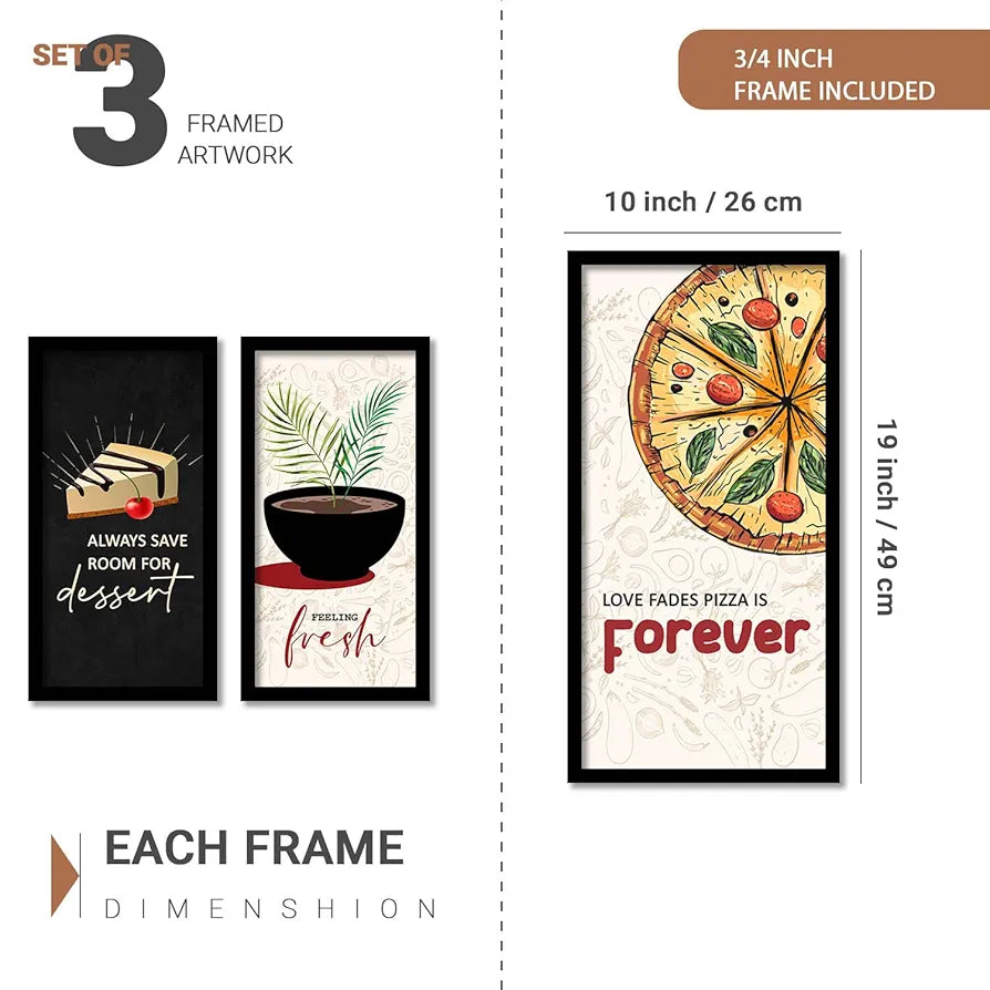 Kotart Kitchen Quotes Posters with Frame Forever Set of 3