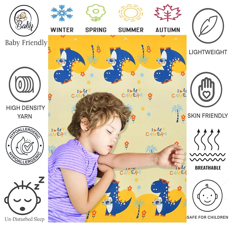 Fresh From Loom Bed Sheet Cartoon Printed Double Bed King Size Bedsheet Multicolor 144 TC Cream and Blue