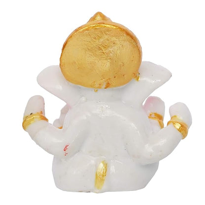 Ecraftindia White Resin Lord Ganesha Idol With Golden Mukut | Lord Ganesha Idol