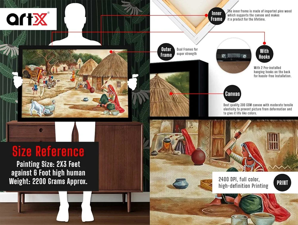 ArtX Paper Village Scene Painting Vastu Multicolor Nature