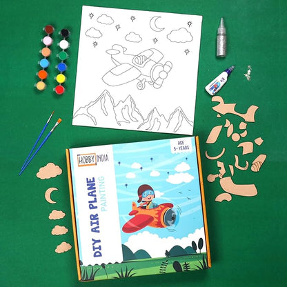 Hobby India Diy Air-plane Theme Pre-design Canvas | Paint It Yourself Activity Art and Craft Kit