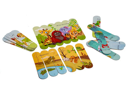 THE BOOK TREE Animal Kingdom Stick Puzzle | 24pcs Double-Sided Cardboard Puzzles | 8 Fun Animal-Themed Puzzles for Learning & Play | Develops Focus & Problem-Solving Skills | Ideal for Ages 3+