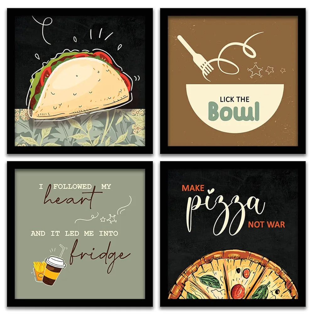 kotart Kitchen Quotes Funny Motivational Lick the Bowl Wall Paintings Set of 4 G