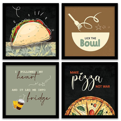 kotart Kitchen Quotes Funny Motivational Lick the Bowl Wall Paintings Set of 4 G