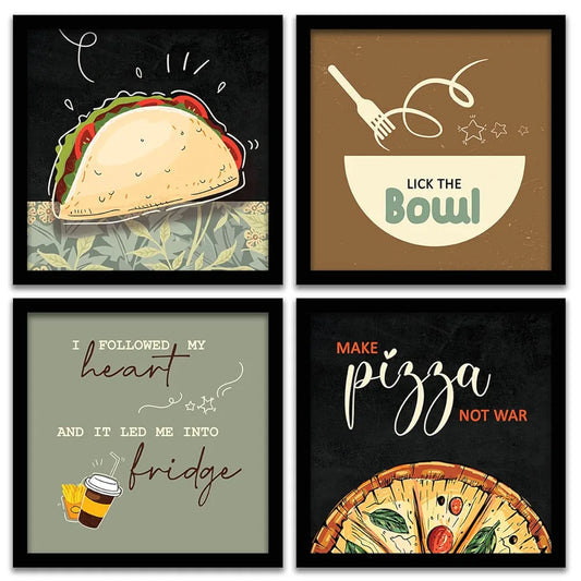 kotart Kitchen Quotes Funny Motivational Lick the Bowl Wall Paintings Set of 4 G