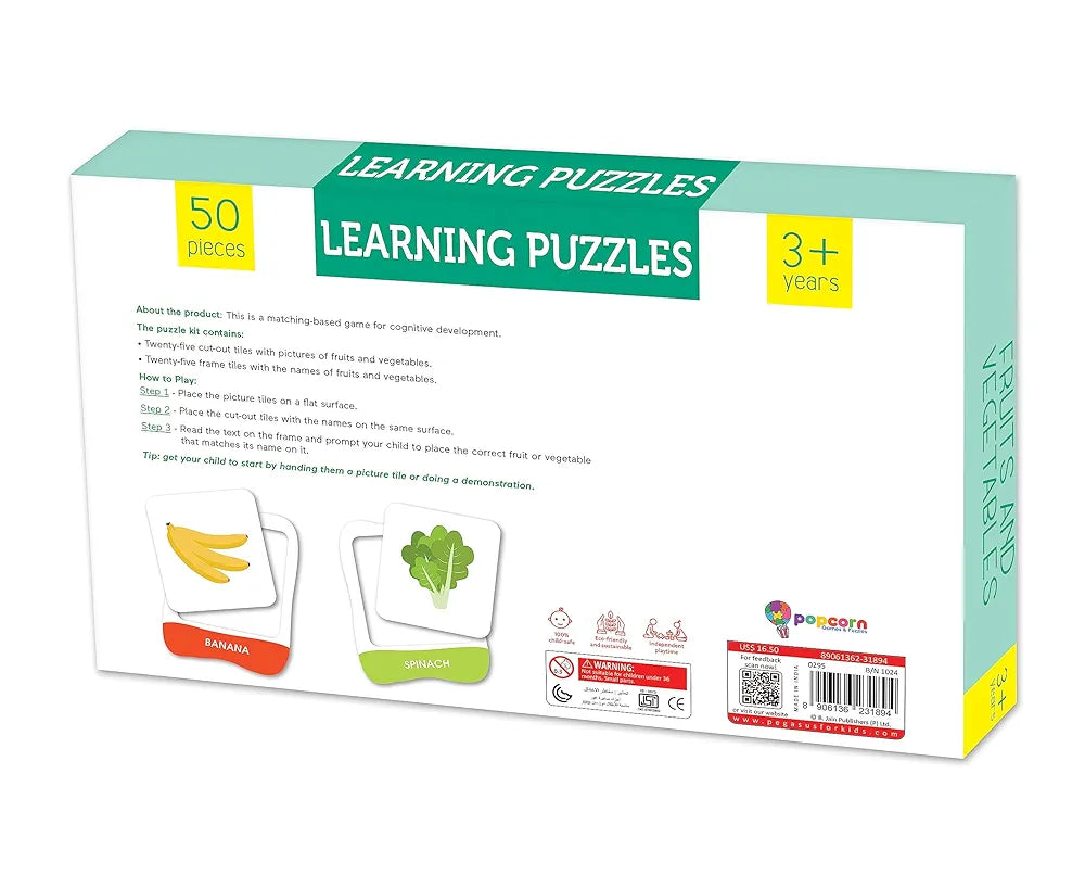 Popcorn Games & Puzzles Learning Puzzles Fruits & Vegetables for Kids |Improves Focus, Memory,Logic & Fine Motor Skills with 50 Pieces