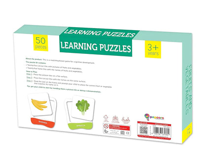 Popcorn Games & Puzzles Learning Puzzles Fruits & Vegetables for Kids |Improves Focus, Memory,Logic & Fine Motor Skills with 50 Pieces