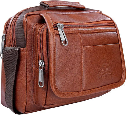 Leather World Sling Bag for Men PU Leather Messenger Cross Body Travel Office One Side Chest Shoulder Bag for Men & Women. - Tan