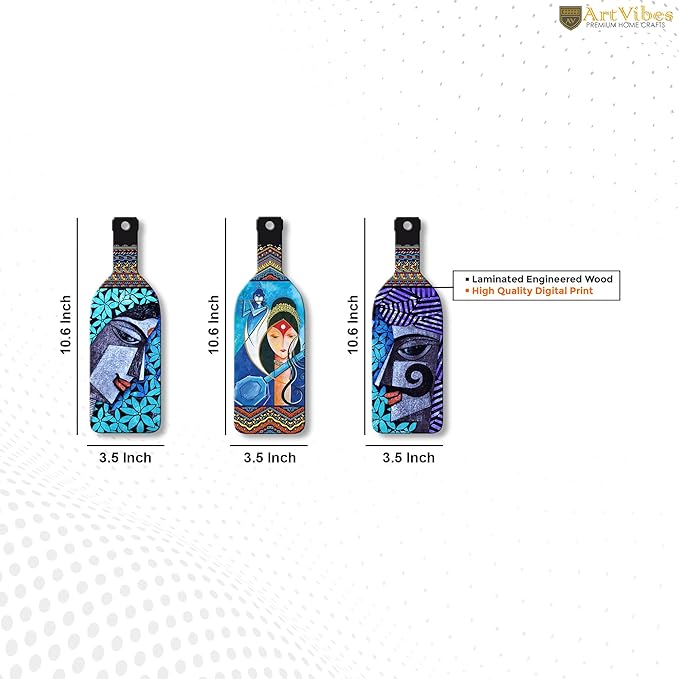 Artvibes Abstract Art Radha Krishna Wooden Wall Hanging for Home Decor | Set of 3