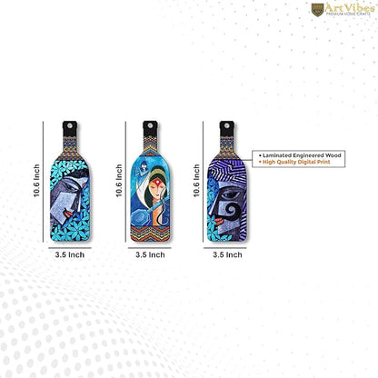Artvibes Abstract Art Radha Krishna Wooden Wall Hanging for Home Decor | Set of 3