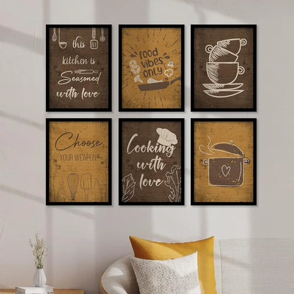 Kotart Food Vibese Only Restaurant Quotes Posters with Frame for Kitchen Wall Decoration
