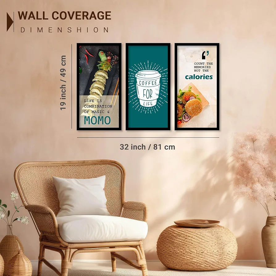 Kotart Quotes Posters with Frame for Restaurant Wall Decoration Momo Set of 3