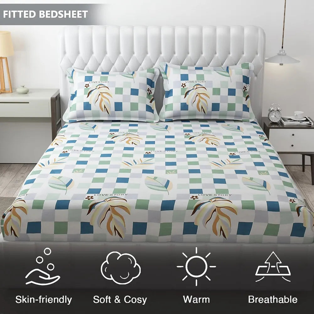 Fresh From Loom Fitted Floral Bedsheet King Size Bed With Two Pillow Cover Elastic 144 Tc Multi Color