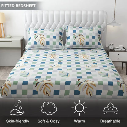 Fresh From Loom Fitted Floral Bedsheet King Size Bed With Two Pillow Cover Elastic 144 Tc Multi Color
