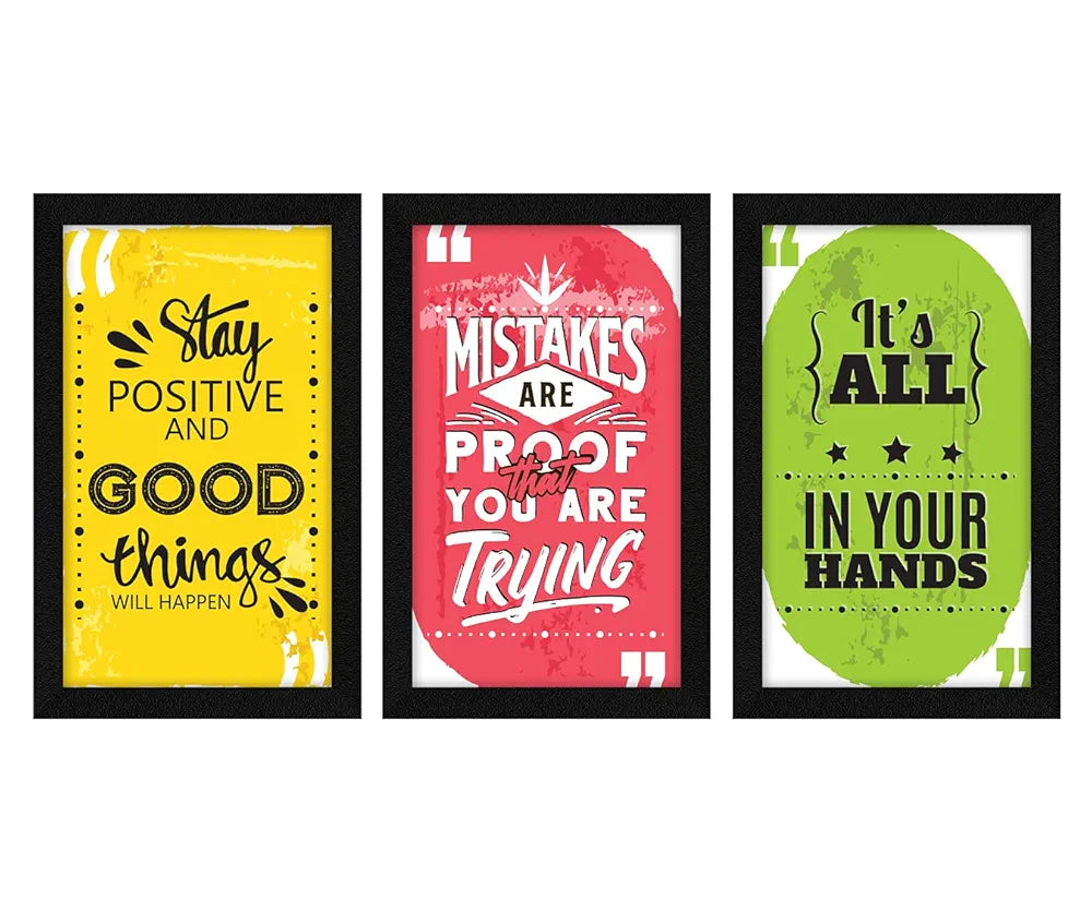 ArtX Paper Motivational Quotes Stay Positive Wall Art Painting Framed Set of 3