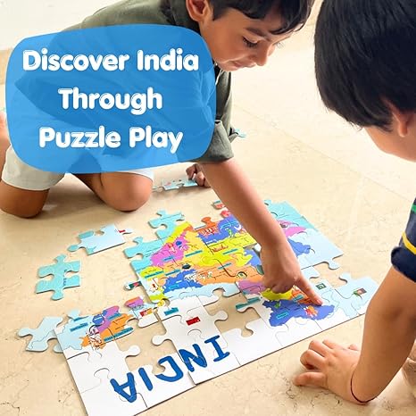 CocoMoco India Map Jigsaw Puzzle for Kids Toddlers 56 Pieces Puzzle with States Dances Monuments