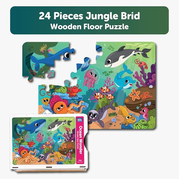 Mini Leaves 24 Piece Puzzle for Kids | Ocean Wonders Jigsaw Puzzle | Wooden Puzzles for Kids | Educational Toys for Kids
