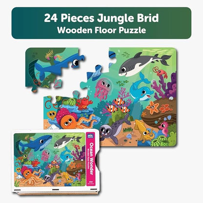 Mini Leaves 24 Piece Puzzle for Kids | Ocean Wonders Jigsaw Puzzle | Wooden Puzzles for Kids | Educational Toys for Kids