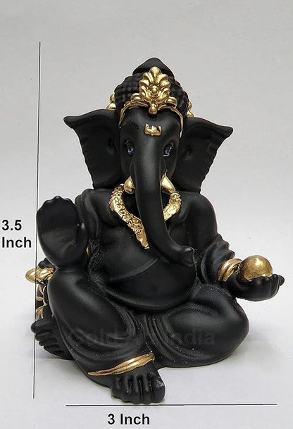 Gold Art India Terracotta Black Gaddi Ganesha for Car Dashboard Home Decor Colour Black