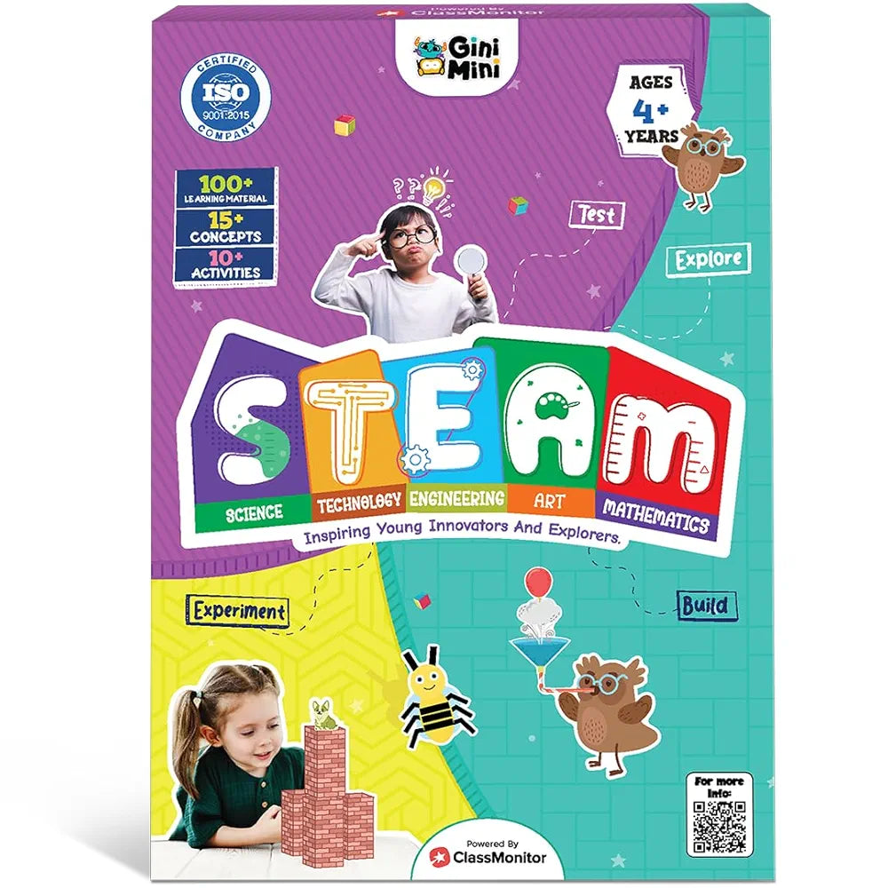 GiniMini STEAM Kit - 15+ Concepts, 10+ Activities, 100+ Materials - Science, Technology, Engineering, Art, Math Learning for Kids 4 5 6 Years